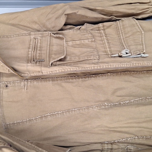 Army green Denim long cargo Jacket size S - Picture 3 of 3